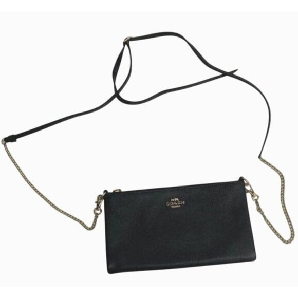 Coach Black Leather Crossbody Bag With Gold Chain Strap & Adjustable Strap - Picture 1 of 6